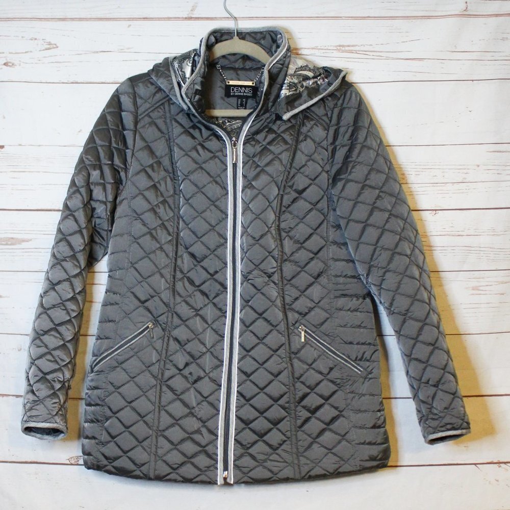 Dennis Basso Water Resistant Quilted Jacket Hood